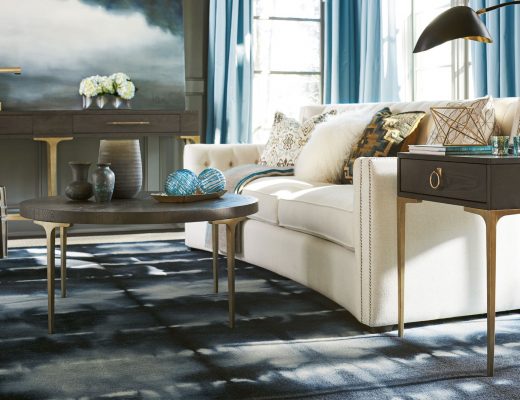 Living room with large blue rug