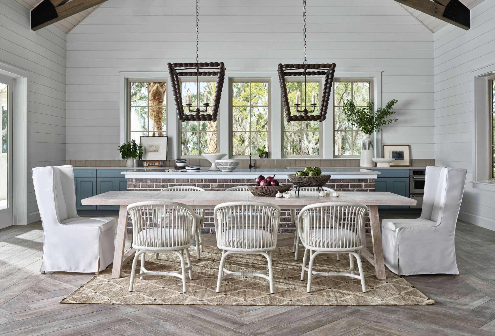 Coastal Dining Room Lighting Brass With Shells