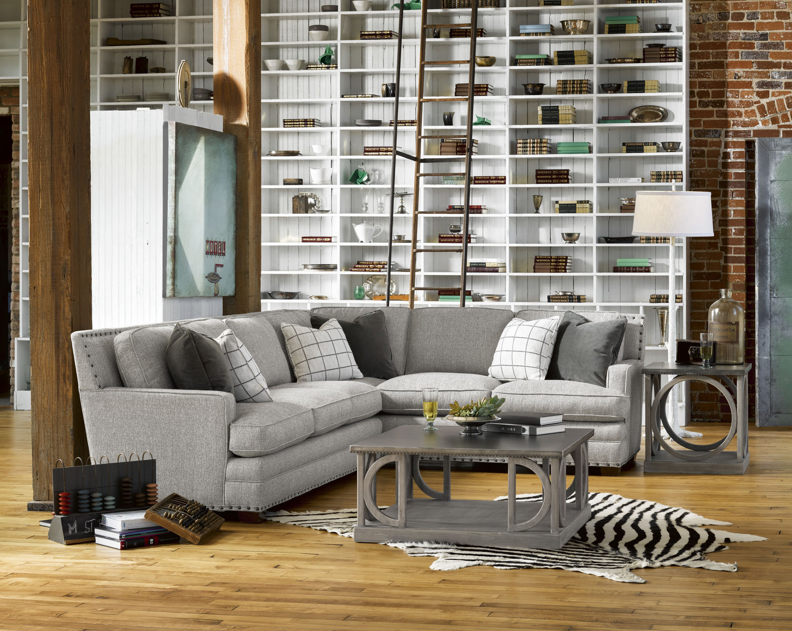 living room and library combo